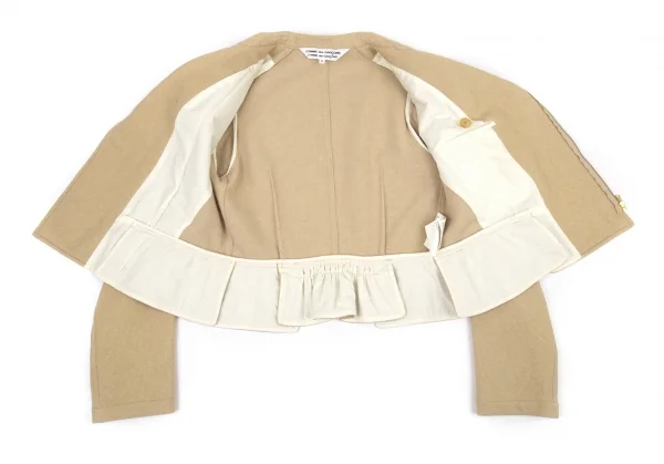 コムコム コムデギャルソンCOMME des GARCONS ラメプリントフリルウールライダースジャケット ゴールドベージュS K-90123_011