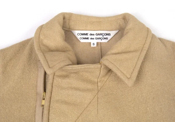 コムコム コムデギャルソンCOMME des GARCONS ラメプリントフリルウールライダースジャケット ゴールドベージュS K-90123_004