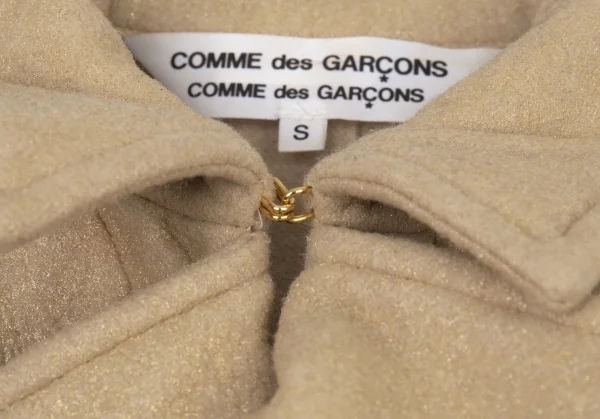 コムコム コムデギャルソンCOMME des GARCONS ラメプリントフリルウールライダースジャケット ゴールドベージュS K-90123_005
