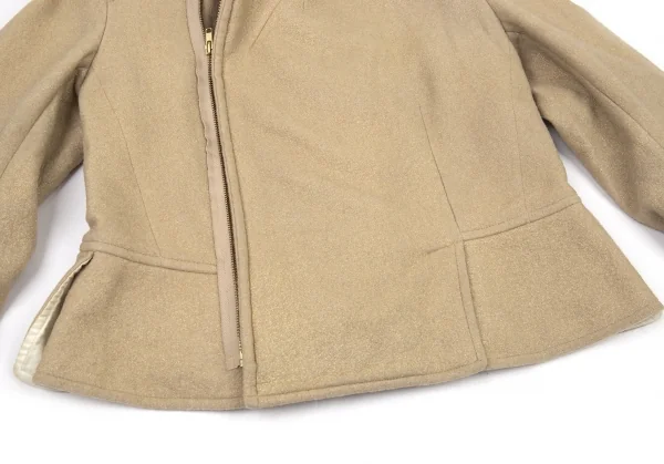 コムコム コムデギャルソンCOMME des GARCONS ラメプリントフリルウールライダースジャケット ゴールドベージュS K-90123_009