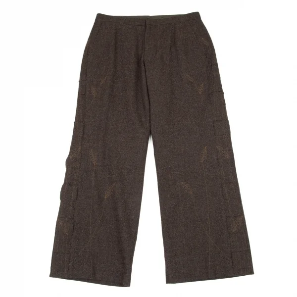 イッセイミヤケ ハートISSEY MIYAKE HaaT リーフステッチ刺繍サイド切替パンツ 茶3 K-90160_001