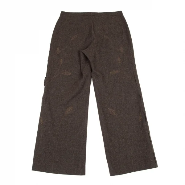 イッセイミヤケ ハートISSEY MIYAKE HaaT リーフステッチ刺繍サイド切替パンツ 茶3 K-90160_010