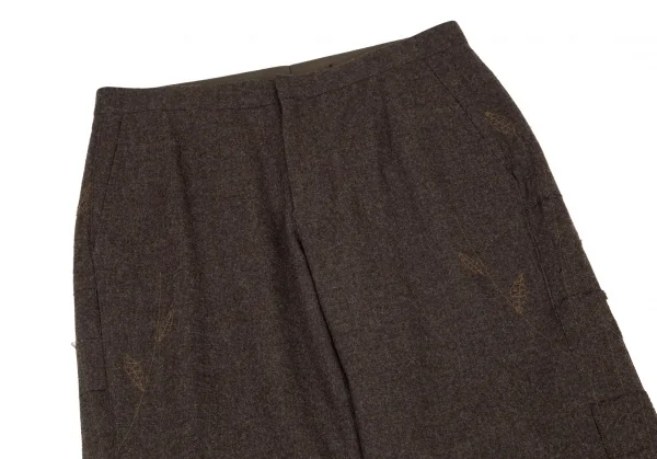 イッセイミヤケ ハートISSEY MIYAKE HaaT リーフステッチ刺繍サイド切替パンツ 茶3 K-90160_002