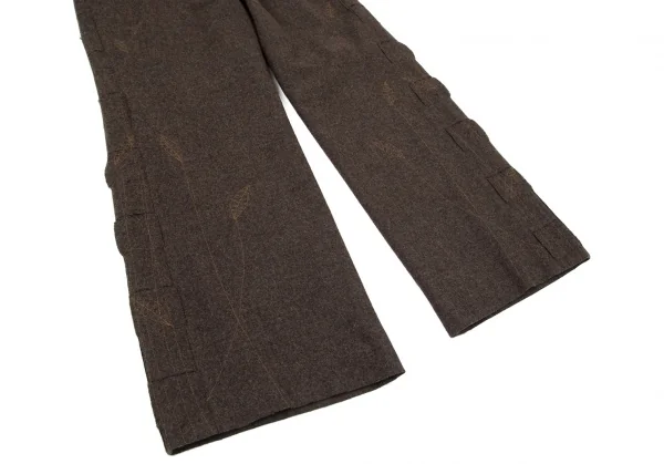 イッセイミヤケ ハートISSEY MIYAKE HaaT リーフステッチ刺繍サイド切替パンツ 茶3 K-90160_006