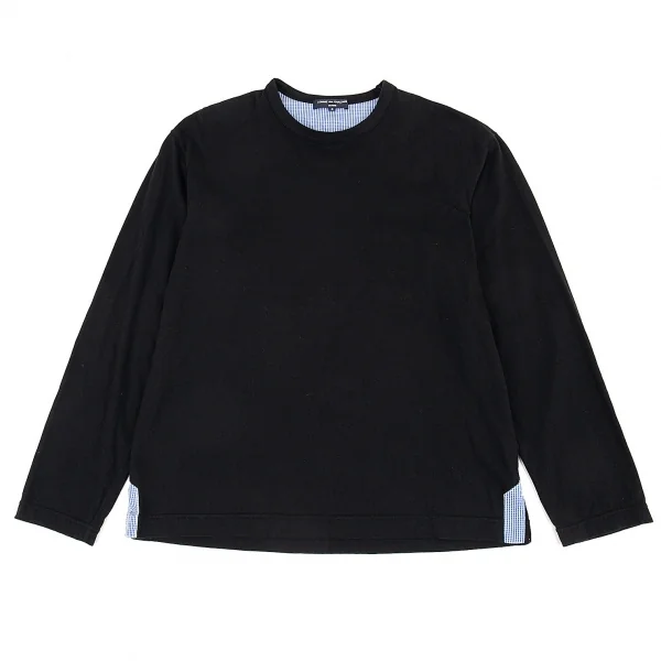 コムデギャルソン オムCOMME des GARCONS HOMME 見返しギンガムチェック切替長袖Tシャツ 黒S K-90189_001