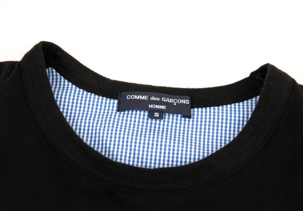 コムデギャルソン オムCOMME des GARCONS HOMME 見返しギンガムチェック切替長袖Tシャツ 黒S K-90189_003