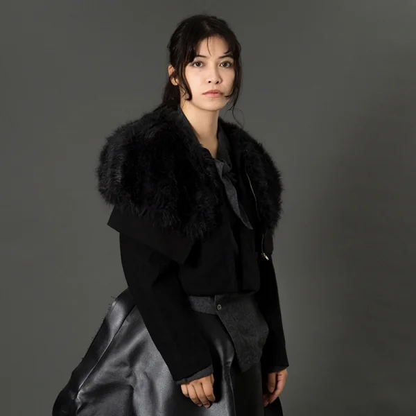 コムデギャルソンCOMME des GARCONSファー襟ドッキングショートジャケット 黒M K-90209_018