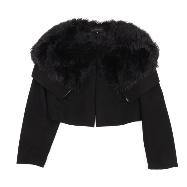 コムデギャルソンCOMME des GARCONSファー襟ドッキングショートジャケット 黒M K-90209_002