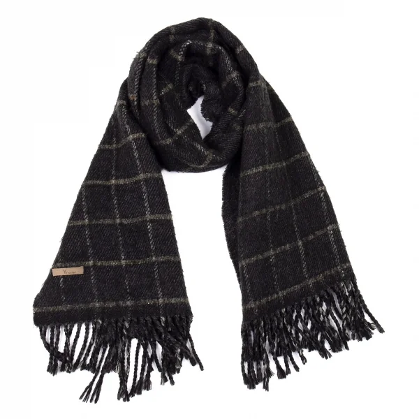 ワイズフォーメンY's for men フリンジチェックマフラー 黒茶 K-90226_001