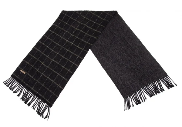 ワイズフォーメンY's for men フリンジチェックマフラー 黒茶 K-90226_002