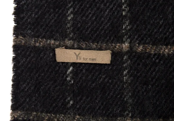 ワイズフォーメンY's for men フリンジチェックマフラー 黒茶 K-90226_008