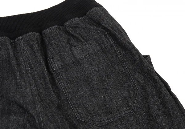 ワイズフォーリビングY's for living リブウエストデニムショートパンツ 黒M位 K-90295_010