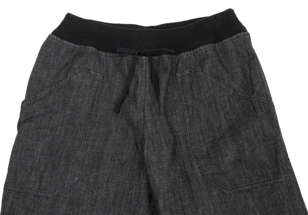 ワイズフォーリビングY's for living リブウエストデニムショートパンツ 黒M位 K-90295_002