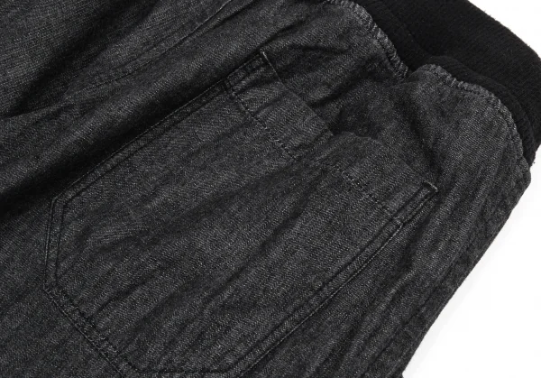 ワイズフォーリビングY's for living リブウエストデニムクロップドパンツ 黒M位 K-90296_010