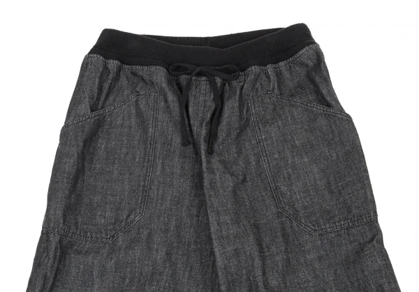 ワイズフォーリビングY's for living リブウエストデニムクロップドパンツ 黒M位 K-90296_002