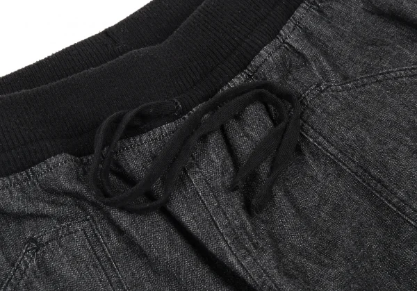 ワイズフォーリビングY's for living リブウエストデニムクロップドパンツ 黒M位 K-90296_003