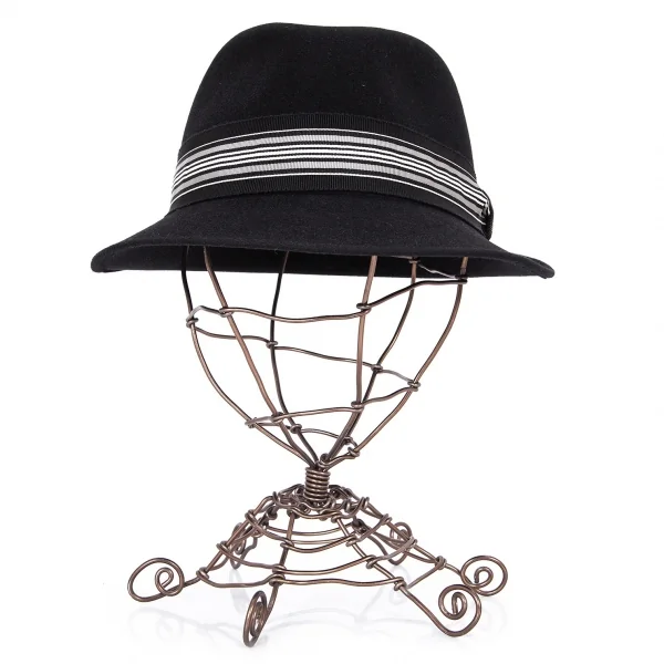 ボルサリーノBorsalino ボーダーリボンフェドラハット 黒62 K-90454_004