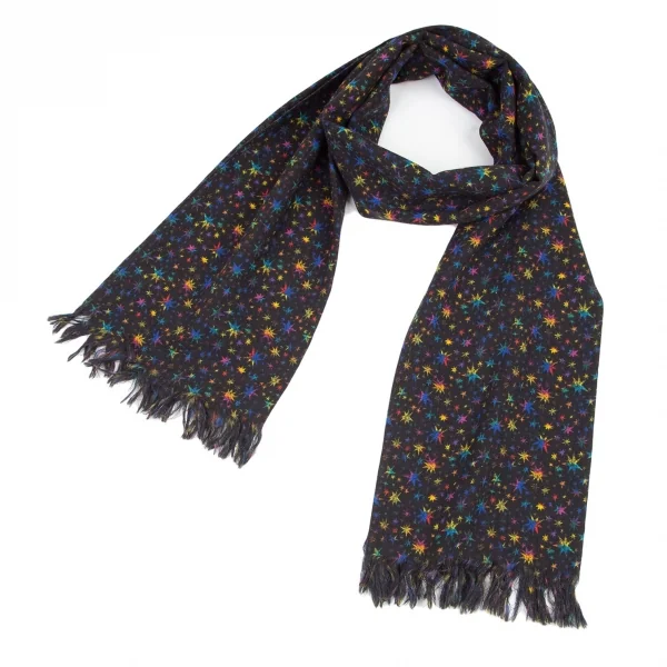 イッセイミヤケISSEY MIYAKE スタープリントフリンジストール 黒黄青 K-90559_001