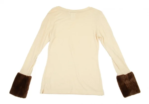 ヨウジヤマモト ファムYohji Yamamoto FEMME袖ファー切替デザインカットソー クリーム茶M K-90637_011