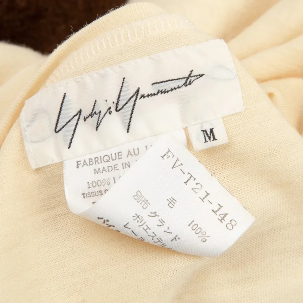 ヨウジヤマモト ファムYohji Yamamoto FEMME袖ファー切替デザインカットソー クリーム茶M K-90637_014