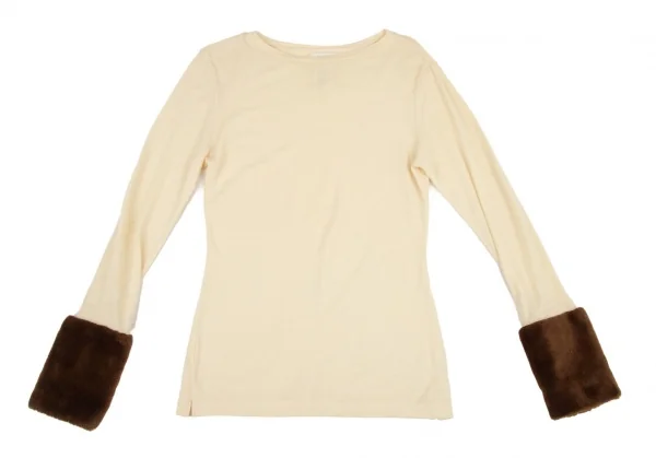 ヨウジヤマモト ファムYohji Yamamoto FEMME袖ファー切替デザインカットソー クリーム茶M K-90637_002