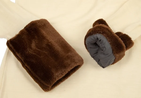ヨウジヤマモト ファムYohji Yamamoto FEMME袖ファー切替デザインカットソー クリーム茶M K-90637_007