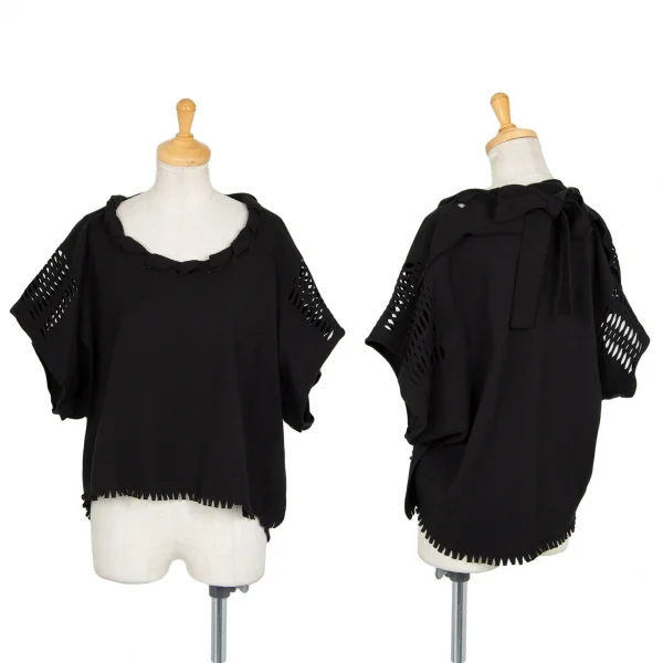 イッセイミヤケISSEY MIYAKE A-POC INSIDE ネックかがりデザインニットトップス 黒2 K-90670_001