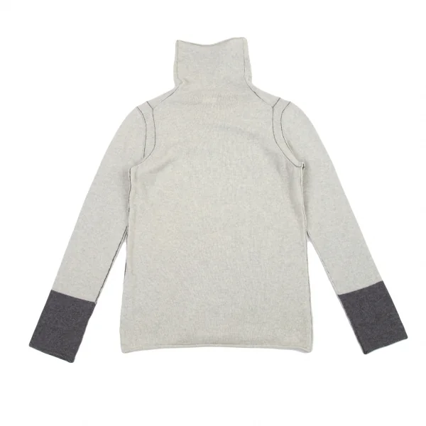 ワイズY's ウールアームホールリブ切替ハイネックニット ライトグレー2 K-90691_011