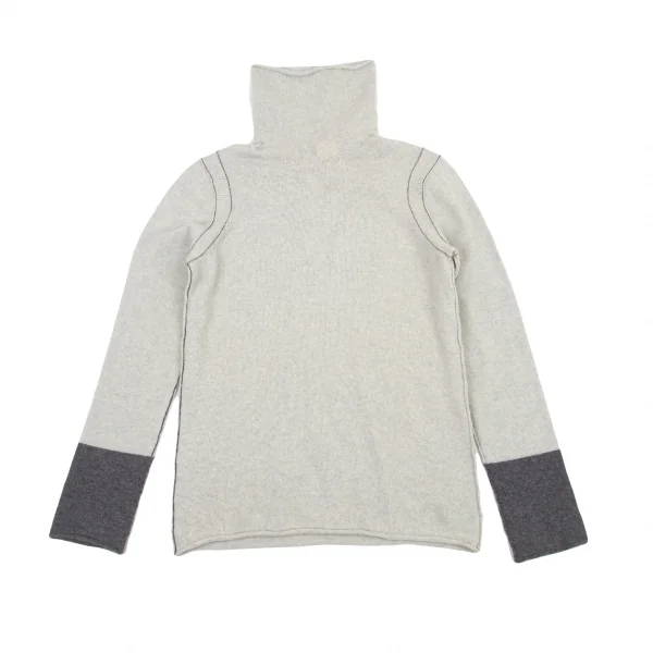 ワイズY's ウールアームホールリブ切替ハイネックニット ライトグレー2 K-90691_002