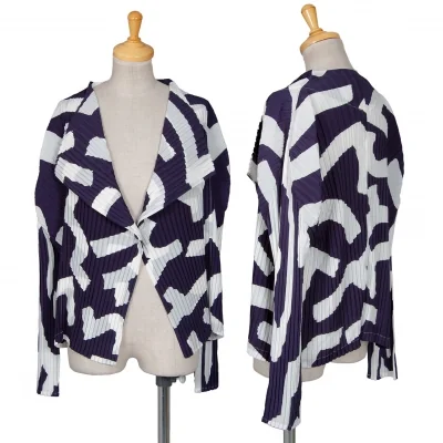 イッセイミヤケISSEY MIYAKE プリーツグラフィックプリント1Bジャケット 紺白