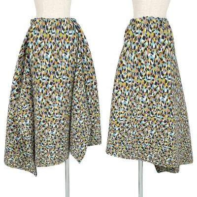 イッセイミヤケISSEY MIYAKE シワプリーツカモフラージュボックスフレアスカート マルチ