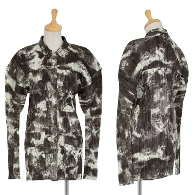 プリーツプリーズPLEATS PLEASE マーブルプリントポケットデザインジャケット 黒茶