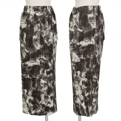 プリーツプリーズPLEATS PLEASE マーブルプリントカーゴスカート 黒茶