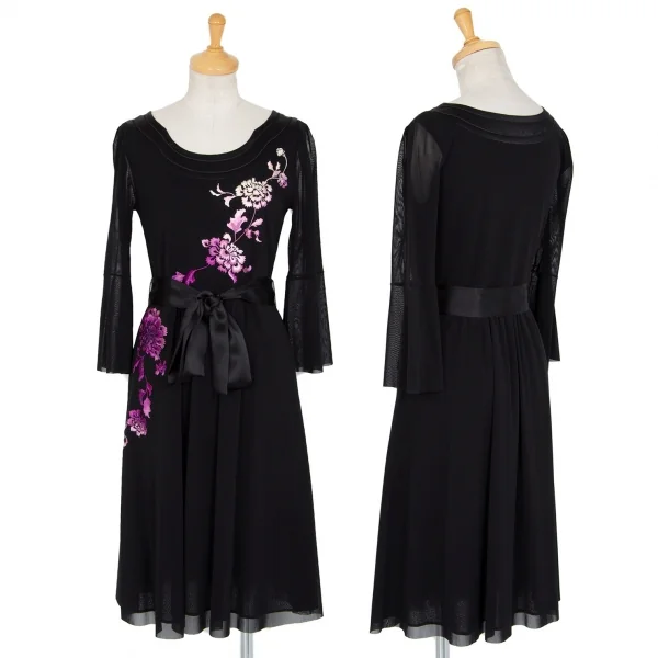 ヴィヴィアンタムVIVIENNETAM パワーネットフラワー刺繍ワンピース 黒0 K-90866_001