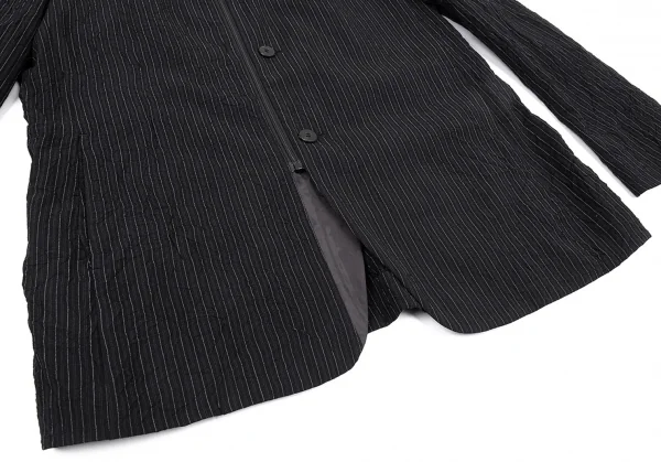 イッセイミヤケ メンISSEY MIYAKE MEN ウールポリストライプシワ加工ジャケット 黒4 K-90884_010