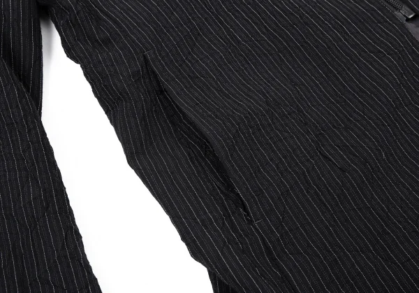 イッセイミヤケ メンISSEY MIYAKE MEN ウールポリストライプシワ加工ジャケット 黒4 K-90884_011
