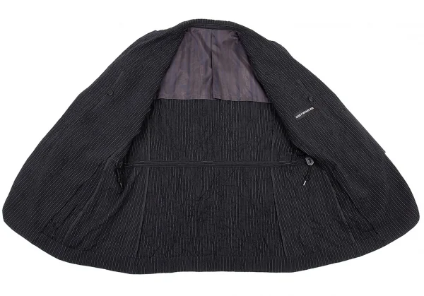 イッセイミヤケ メンISSEY MIYAKE MEN ウールポリストライプシワ加工ジャケット 黒4 K-90884_013