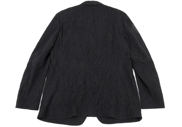 イッセイミヤケ メンISSEY MIYAKE MEN ウールポリストライプシワ加工ジャケット 黒4 K-90884_015