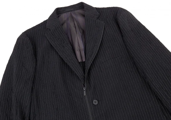 イッセイミヤケ メンISSEY MIYAKE MEN ウールポリストライプシワ加工ジャケット 黒4 K-90884_002