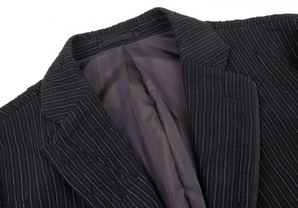イッセイミヤケ メンISSEY MIYAKE MEN ウールポリストライプシワ加工ジャケット 黒4 K-90884_003