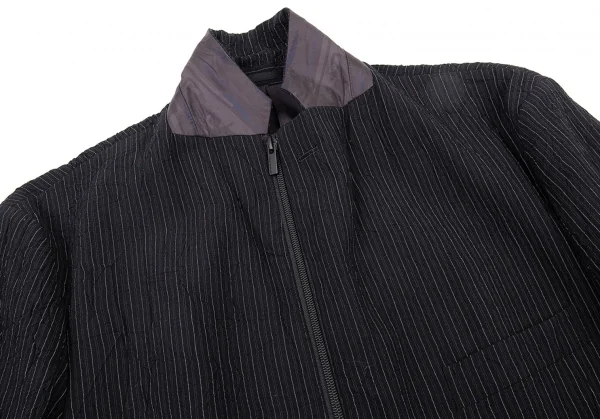 イッセイミヤケ メンISSEY MIYAKE MEN ウールポリストライプシワ加工ジャケット 黒4 K-90884_004