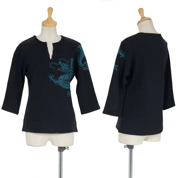 ヴィヴィアンタムVIVIENNETAM ドラゴン刺繍ヘンリーネックスウェット 黒1 K-90916_001