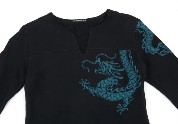 ヴィヴィアンタムVIVIENNETAM ドラゴン刺繍ヘンリーネックスウェット 黒1 K-90916_003