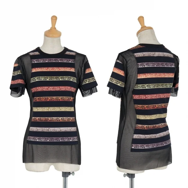 ジャンポールゴルチエ クラシックJean Paul GAULTIER CLASSIQUE ボーダー切替パワーネットTシャツ 黒40 K-90927_001