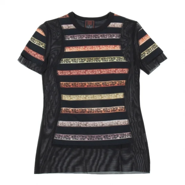 ジャンポールゴルチエ クラシックJean Paul GAULTIER CLASSIQUE ボーダー切替パワーネットTシャツ 黒40 K-90927_002