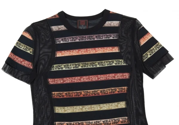 ジャンポールゴルチエ クラシックJean Paul GAULTIER CLASSIQUE ボーダー切替パワーネットTシャツ 黒40 K-90927_003
