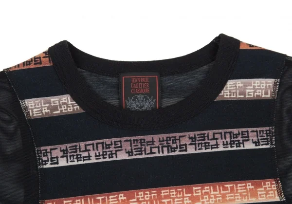 ジャンポールゴルチエ クラシックJean Paul GAULTIER CLASSIQUE ボーダー切替パワーネットTシャツ 黒40 K-90927_004