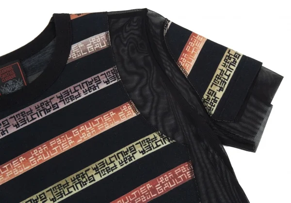 ジャンポールゴルチエ クラシックJean Paul GAULTIER CLASSIQUE ボーダー切替パワーネットTシャツ 黒40 K-90927_005