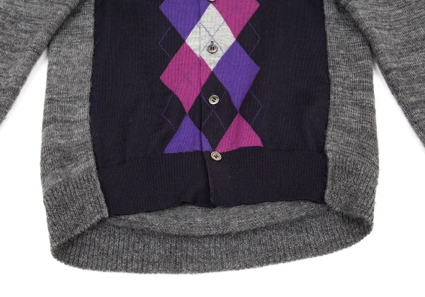 ジュンヤワタナベ コムデギャルソンJUNYA WATANABE COMME des GARCONS アーガイル切替ニットカーディガン 紺グレーS K-90931_010