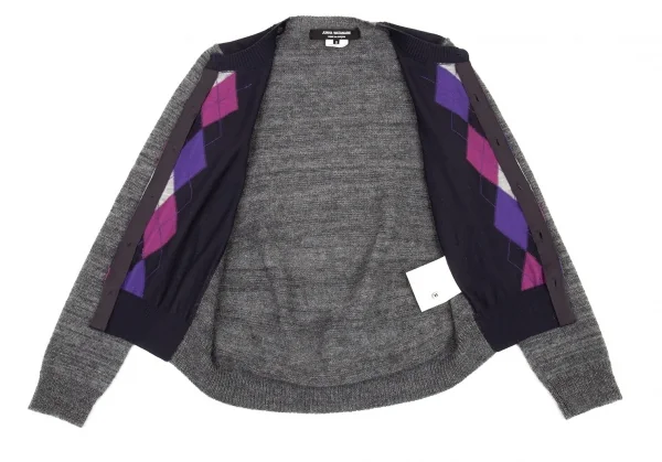 ジュンヤワタナベ コムデギャルソンJUNYA WATANABE COMME des GARCONS アーガイル切替ニットカーディガン 紺グレーS K-90931_011